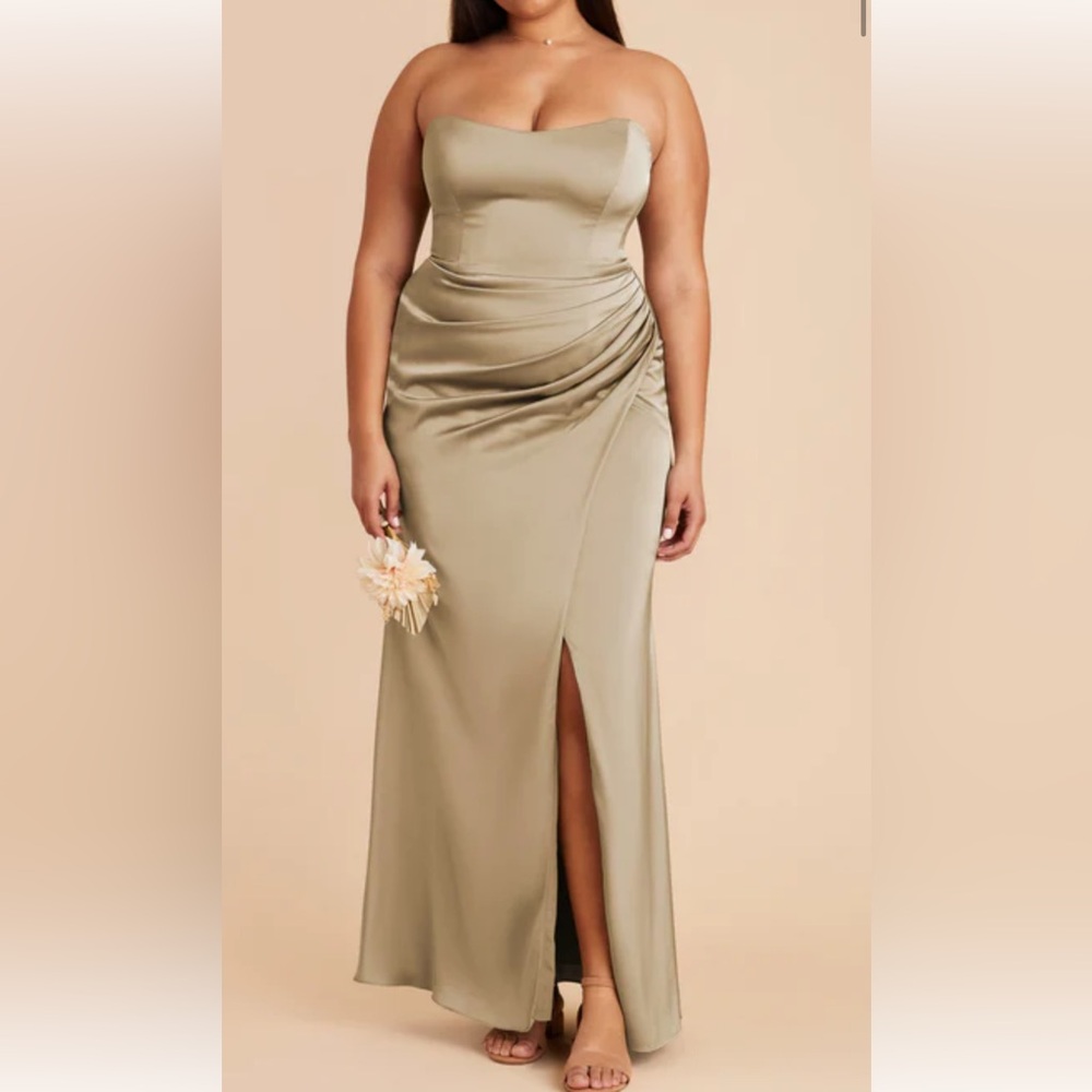 Birdy Grey Strapless Sage Gown with Side Ruched Detail